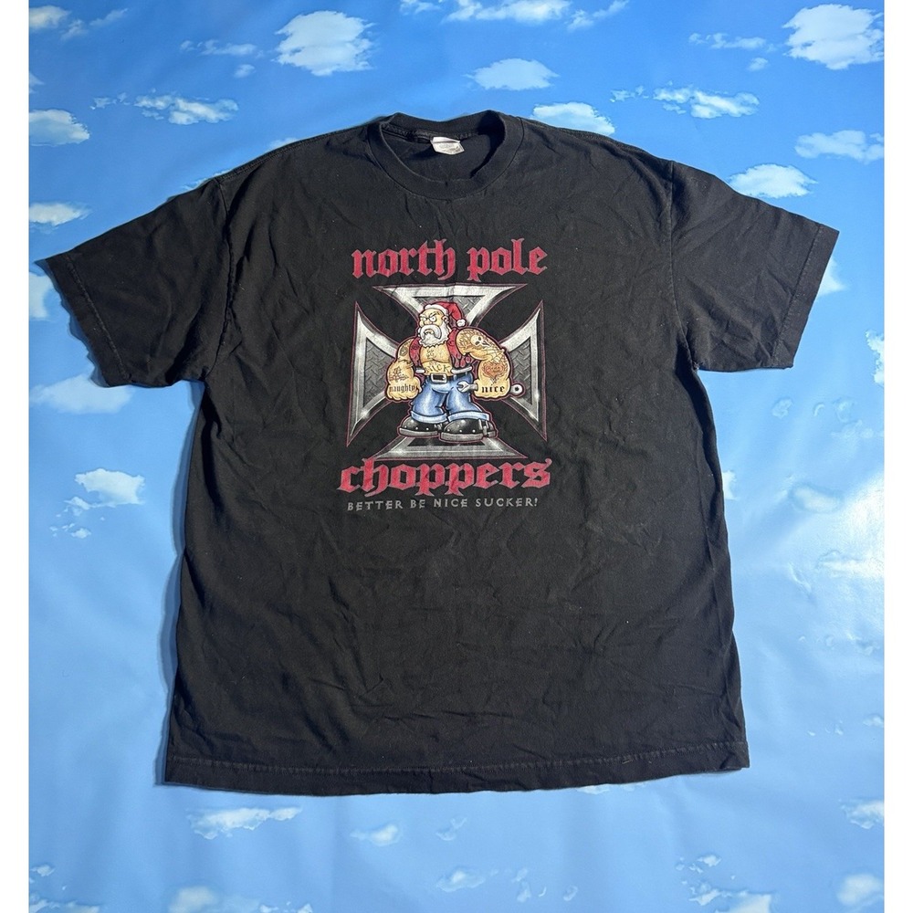 Vintage North Pole Choppers T-Shirt Mens XL Black West Coast Choppers Parody Y2K